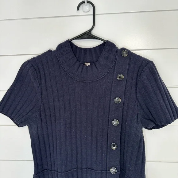 Free People Lottie Navy Blue Ribbed Button Front Mock Neck Sweater Dress XL (A11 - Picture 8 of 11